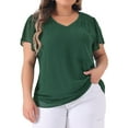 thumbnail image 2 of DARING DIVA Women's Plus Pin Dots Smocked Flare Sleeves Top 2X Dark Green, 2 of 6