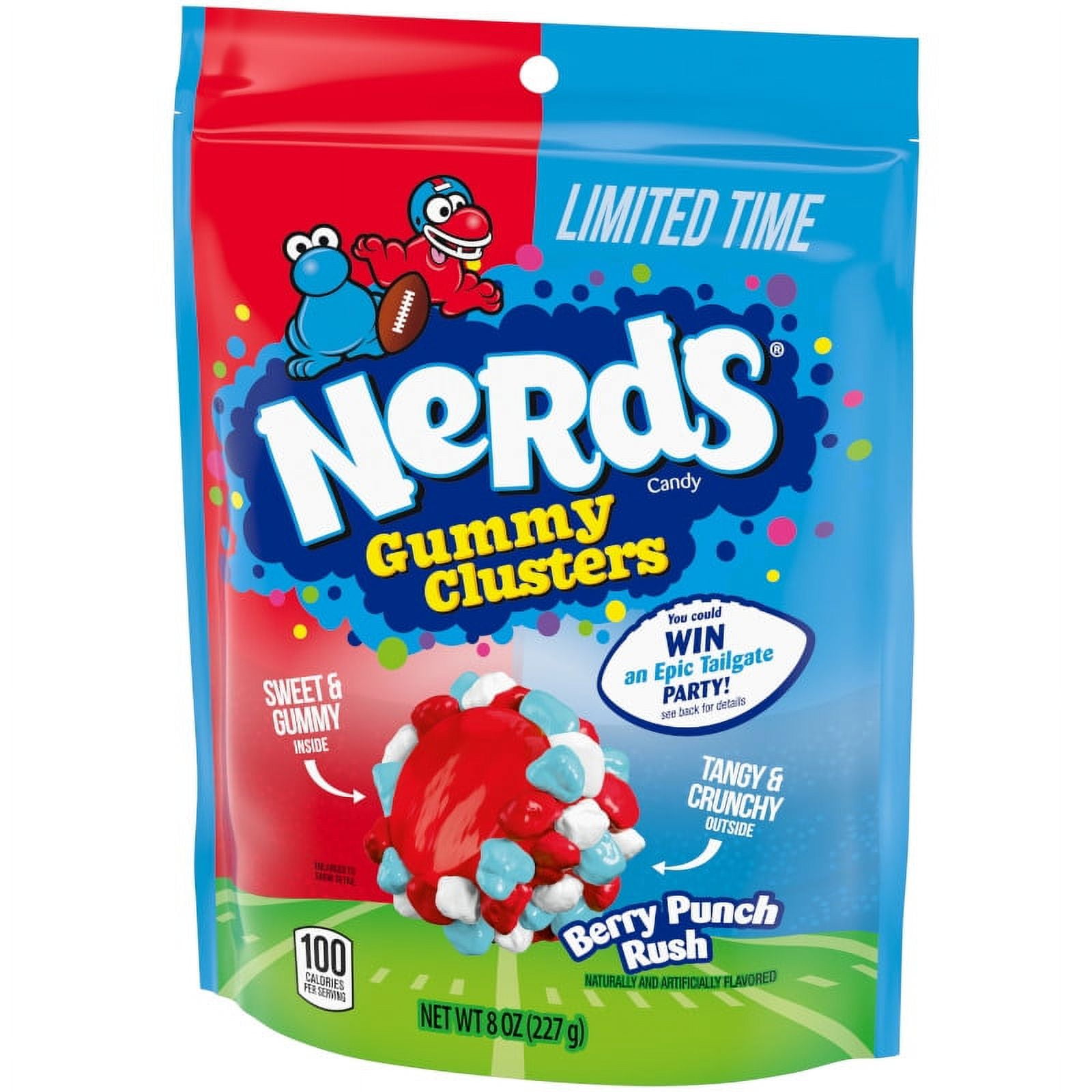NERDS Gummy Clusters Candy, Berry Punch Rush Limited Time Flavor, Crunchy and Gummy, Game Day Candy, Football Party Supplies, 8 oz (Pack of 2)