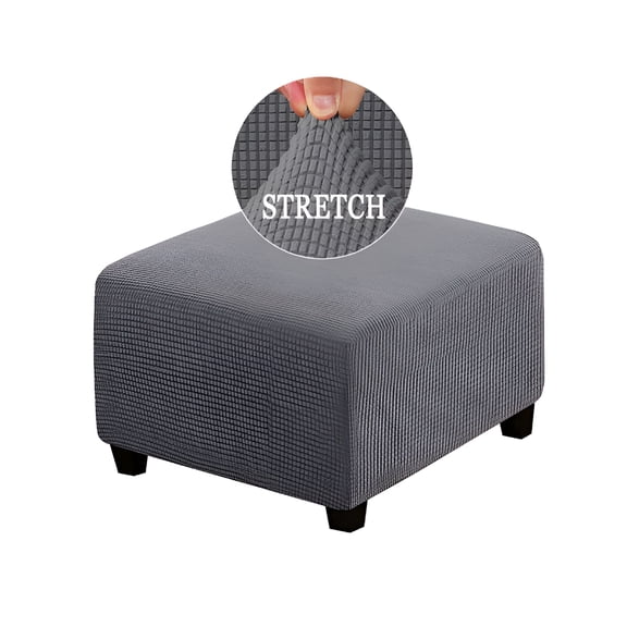 LAMIRO Ottoman Cover Square Ottoman Slipcover Stretch Jacquard Footstool Covers with Elastic Bottom (Gray,L)