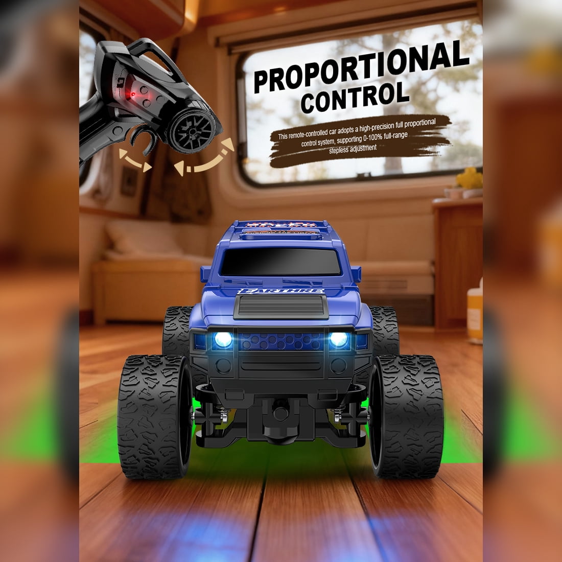 1/64 Scale 2.4G Full Proportional RC Crawler Truck with Trailer, Mini Off-Road Remote Control Car with LED Lights & Dual Velocity Mode for Adults