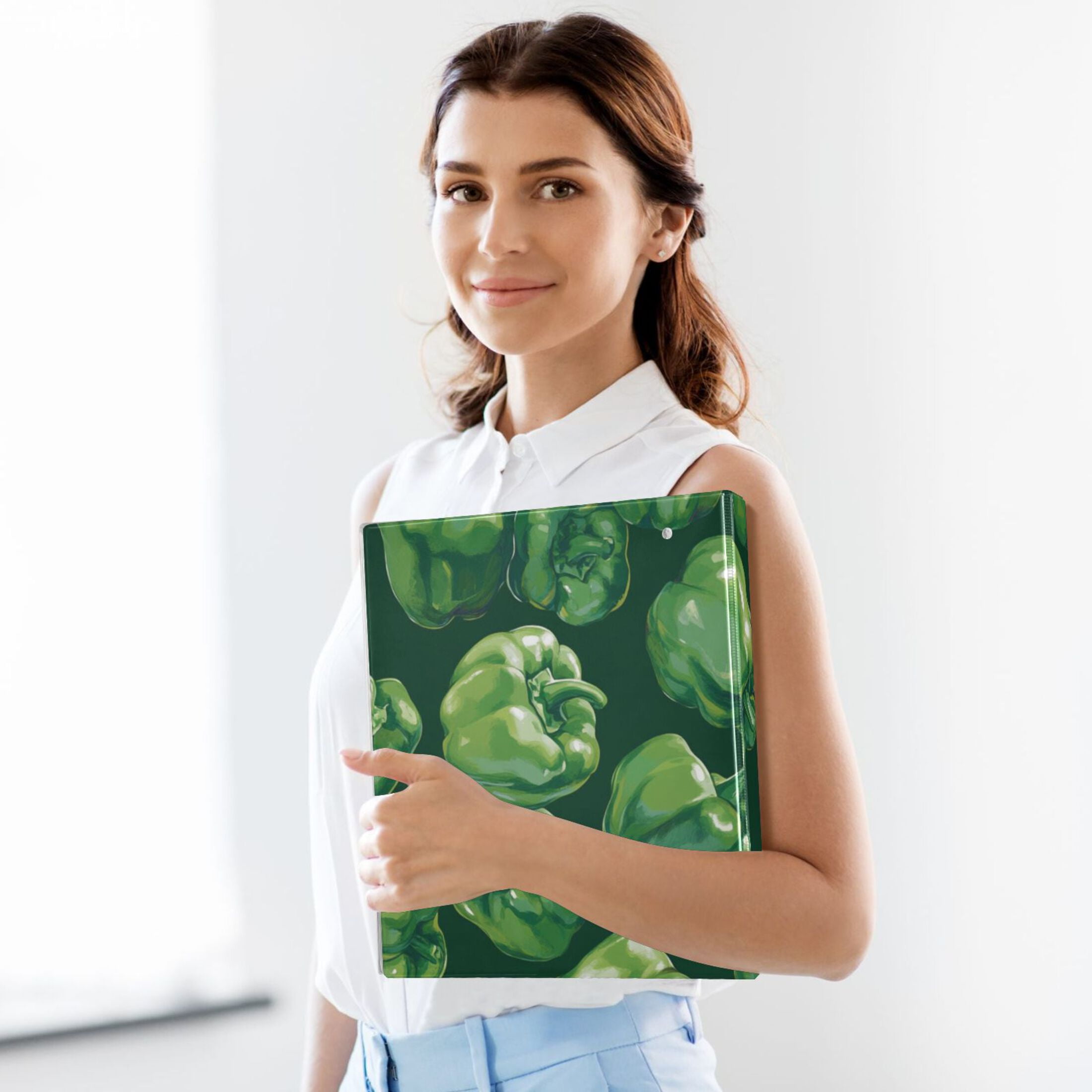 Green Bell Peppers 3 Ring Binders 1.5 inch Hardcover File Folders with Interior Pockets A4 Size Organizer for School Office Hospital