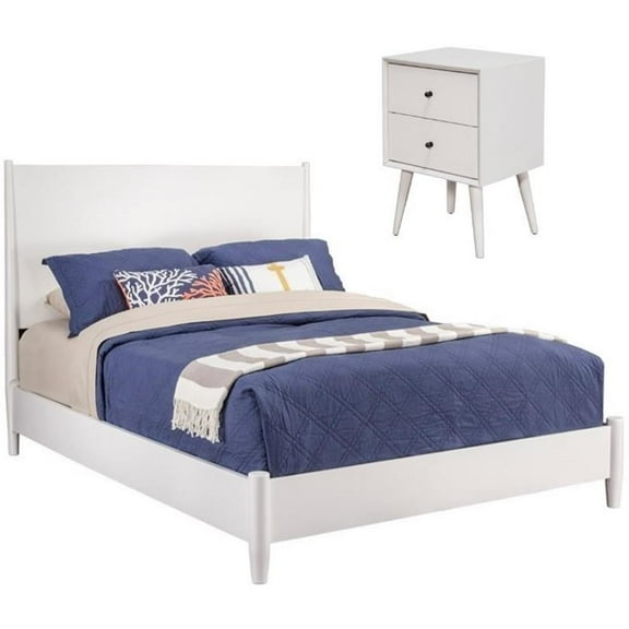 Home Square 2 Piece Set with 2-Drawer Nightstand and Queen Panel Bed in White