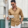 thumbnail image 6 of Domuza Men's Long Sleeve Button Up Stretch Dress Shirt Modern Slim Fit Wrinkle-Free Wedding Formal Shirts Khaki 2XL, 6 of 6