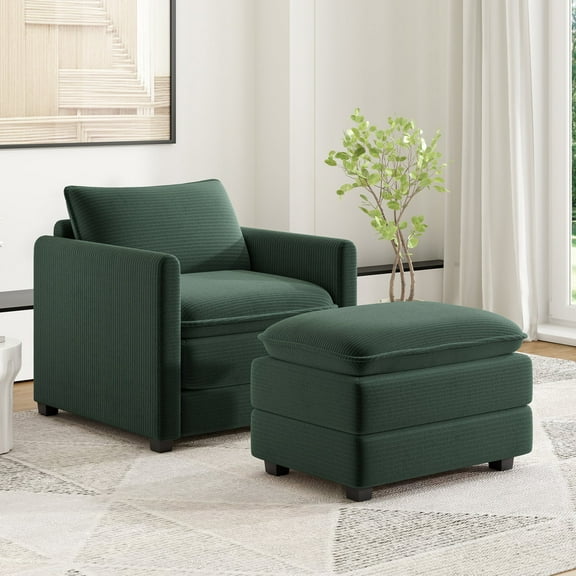 STARY 32.9" Wide Accent Chairs with Ottoman, Corduroy Fabric Soft Armchair, for Living Room,Bedroom