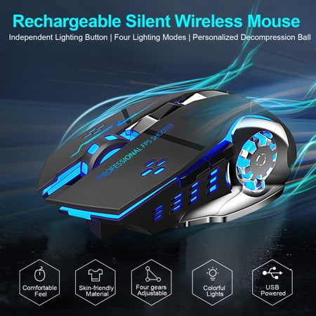 APPIE Wireless Gaming Mouse Rechargeable USB 2.4G Computer Mouse with 7  Colorful LED Lights, 3 Adjustable DPI, Silent Click, Ergonomic Optical Mice  for PC Laptop Desktop Windows Mac 