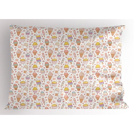 - Ice Cream Pillow Sham Cute Candies and Yummy Heart Figures Summer Flower Color Dots Kids Design, Decorative Standard Size Printed Pillowcase, 26 X 20 Inches, Peach Coral Mint, by Ambesonne