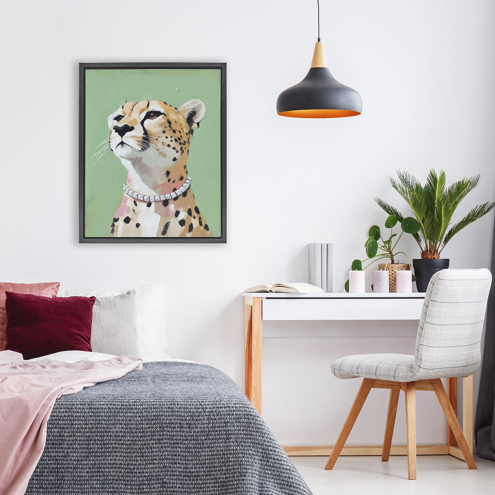 Stupell Industries Glam Cheetah with Jewels Black Framed Floater Canvas Wall Art, design by The Prints Vibe