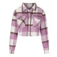 thumbnail image 4 of DDAPJ pyju Women's Plaid Shacket Cropped Jacket Fashion Casual Button Down Shirt Jackets with Pockets Red M, 4 of 9