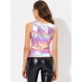 thumbnail image 4 of INSPIRE CHIC Día de San Patricio Camiseta Sin Mangas Con Cuello En U, Elástico, Ajustado, Brillante Y Metálico Brillante Para Mujer Sinfonía violeta claro XS, 4 of 5
