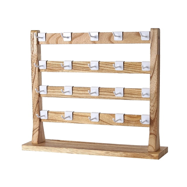 QualitChoice Wooden Earrings Display Stand Removable Hooks Storage Rack Showcase Earrings Wood Color 4 Tier