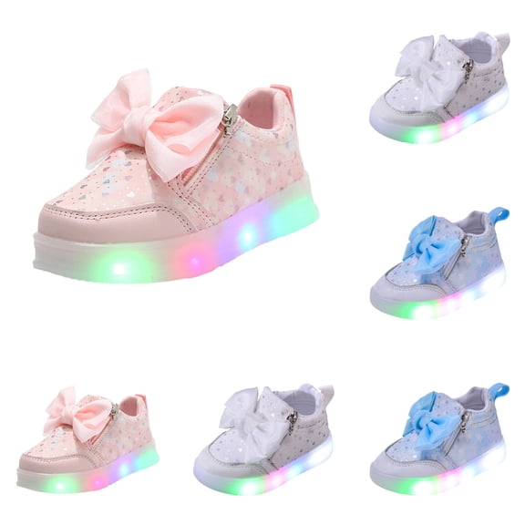 LYHaoo Girls Glitter Cute Bow Light Up Sneakers For Kids Soft Sole Athletic Running Walking Shoes for for School Daily Wear,Blue,Sizes 6(5.12") Toddler