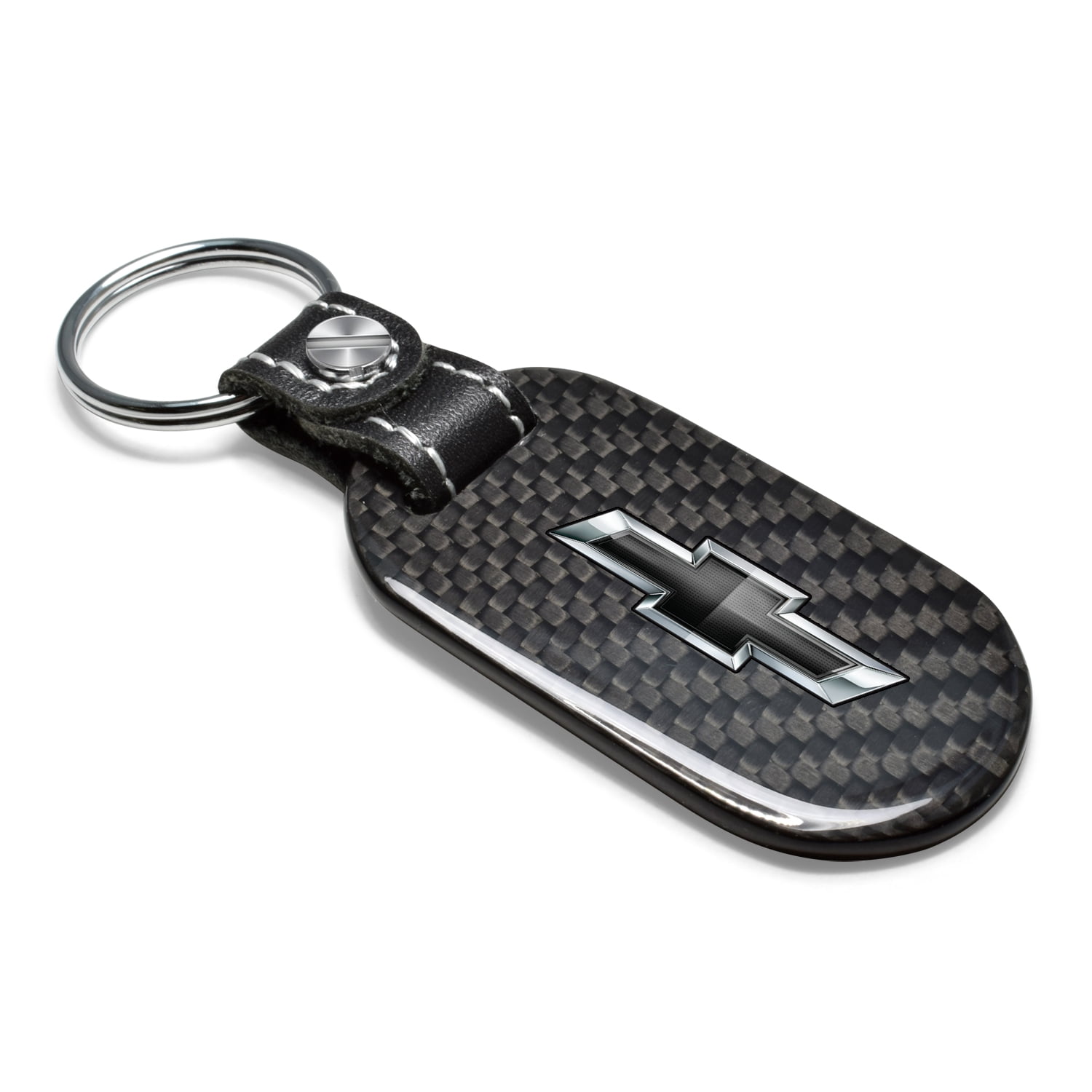 iPick Image for Chevrolet Black Logo Real Black Carbon Fiber Tag Style Key Chain, Official Licensed