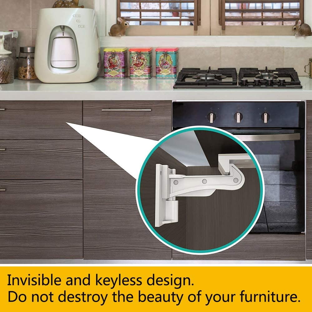 SONGAUN 12 PCS Child Safety Cupboard Locks, Invisible & Unlocked Design No Drilling Needed, Adhesive Easy Install, Baby Proof Safety Cabinet Locks Inside for Children Drawer Kitchen Closet Latches