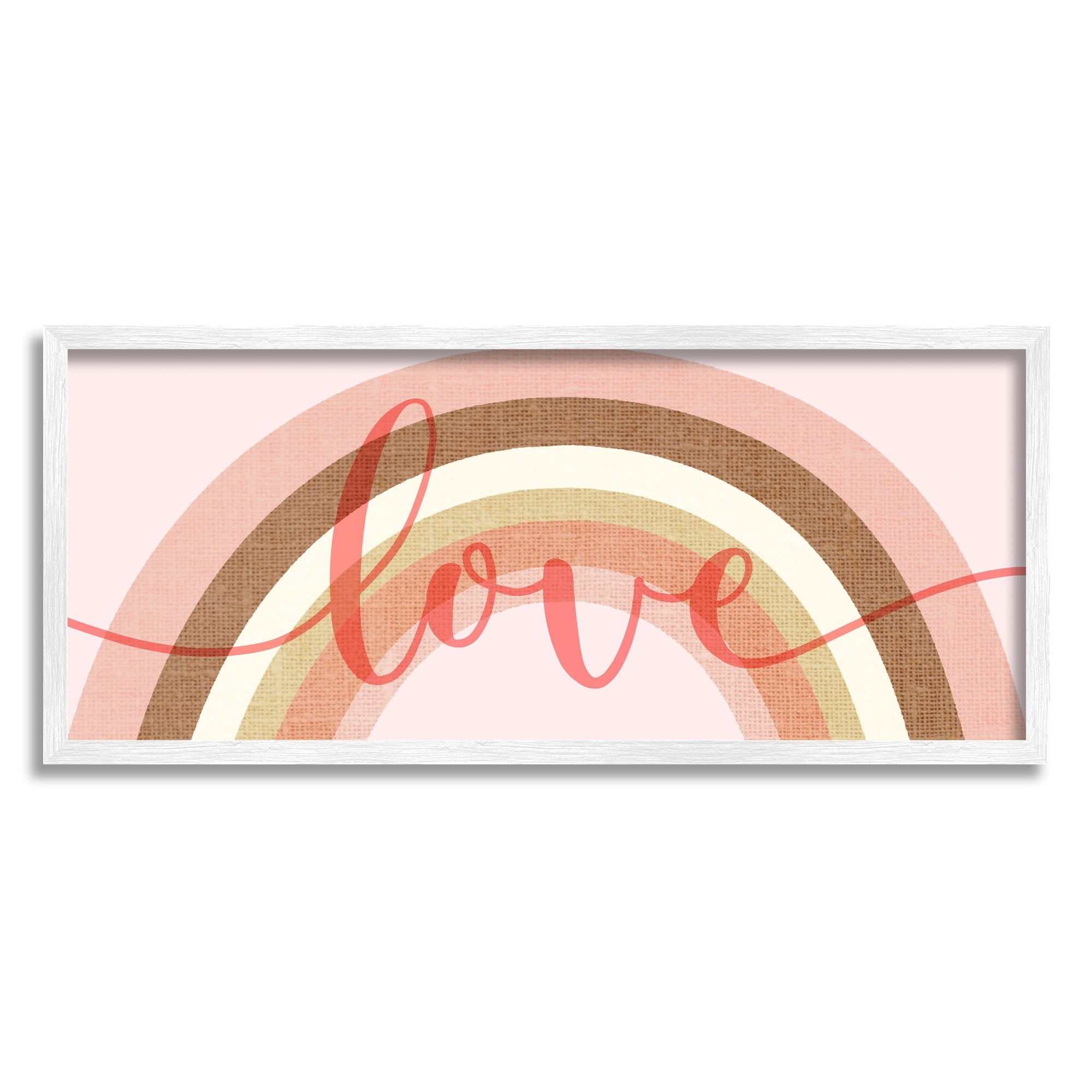 Stupell Industries Love Sentiment over Pink Desert Tone Rainbow Typography Painting Gray Framed Art Print Wall Art, 13 x 30