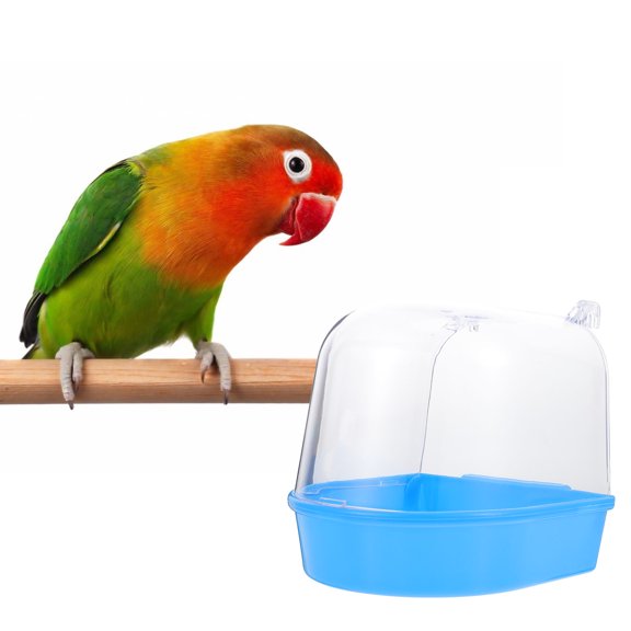 OULII Blue Plastic Bird Bath Cage Covered for Parakeet and Small Birds