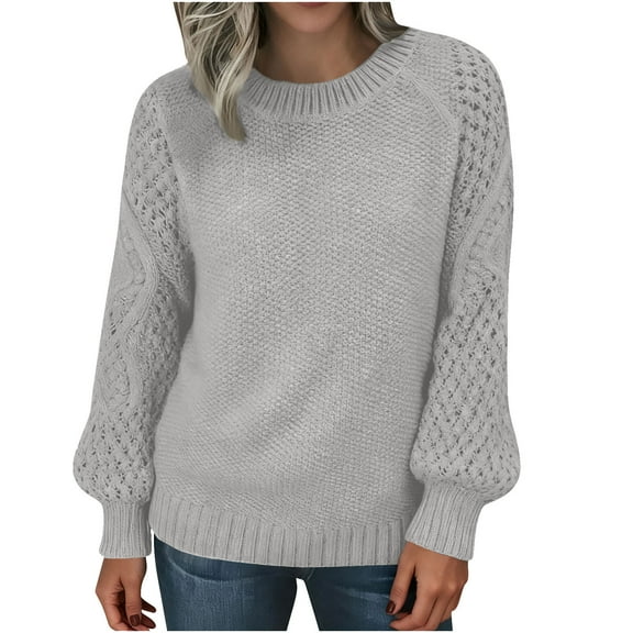 ZUKMRJPC Women's Casual Sweaters Lantern Long Sleeve Solid Color Crewneck Pullover Sweater Fall Winter Warm Chunky Knitted Tunic Tops