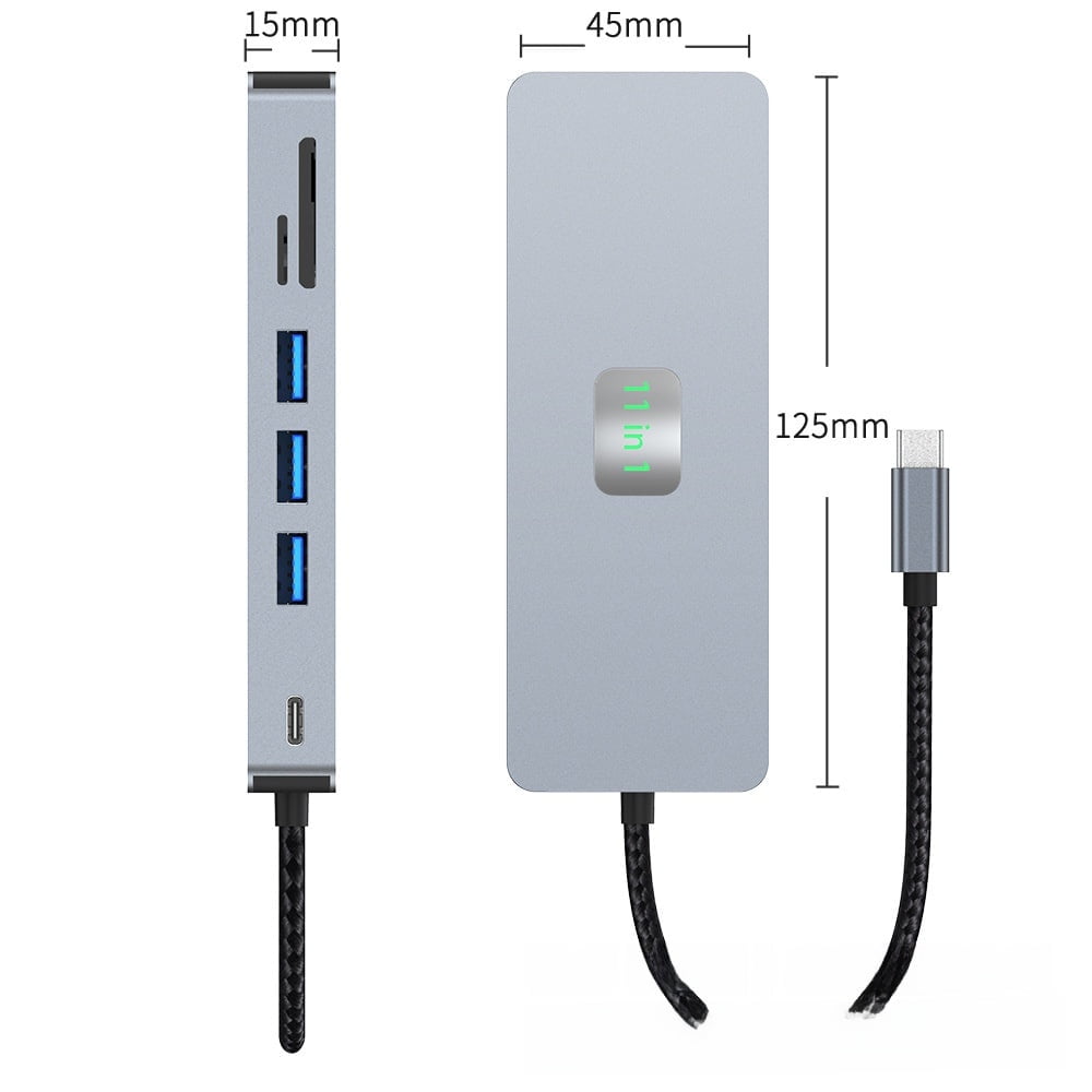USB C HUB, USB C Adapter 11 in 1 Dongle with 4K/60HZ HDMI, VGA, PD 100W, 3 X USB 3.0,Ethernet, SD/TF Card Reader, 3.5mm Headphone Jack for iPhone 16/15 MacBook Pro/Air, Other Type C Laptops