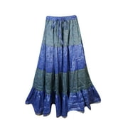 Mogul Womens Purple Maxi Skirt Tiered Printed Vintage Indian Gypsy Long Skirts