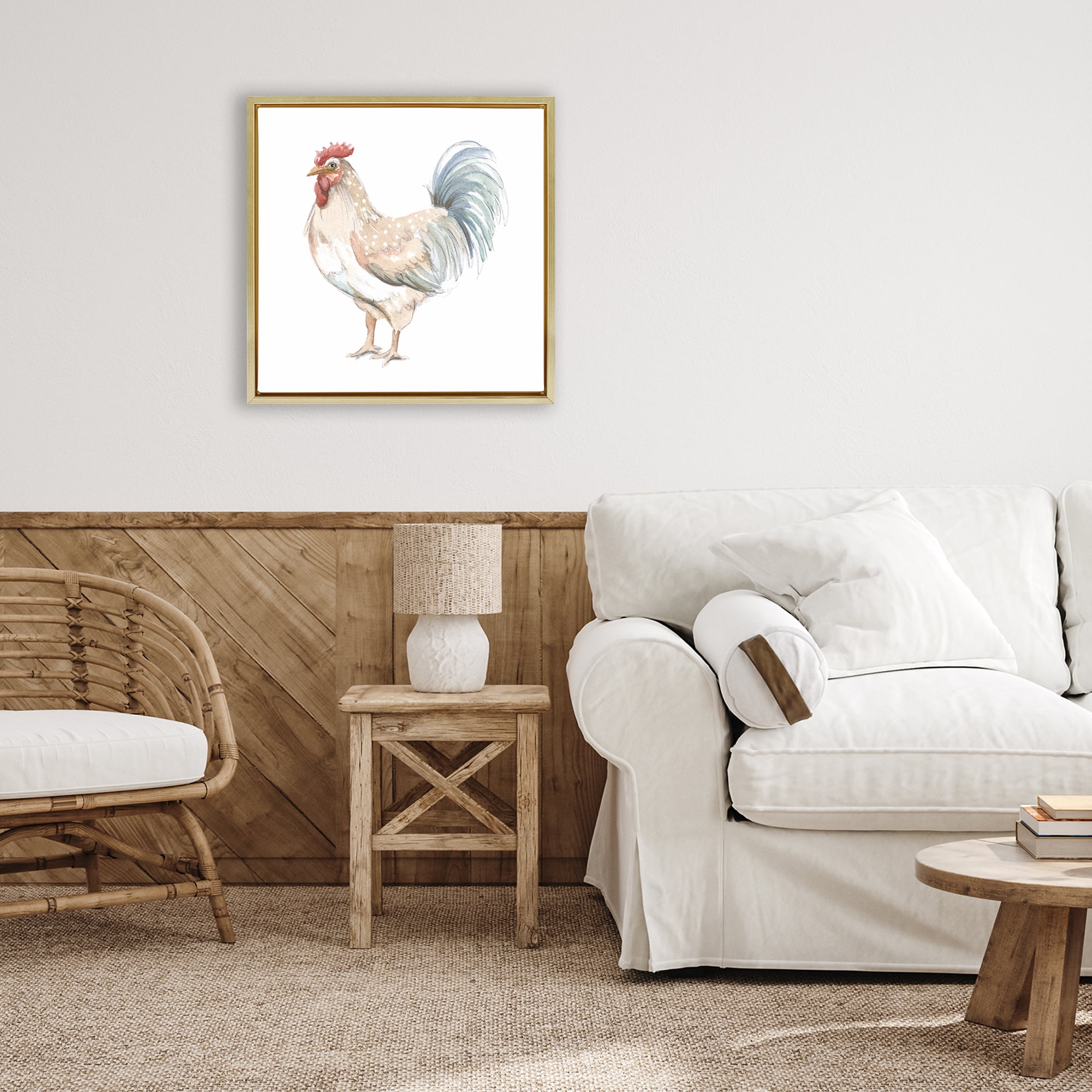 Stupell Industries Watercolor Rooster Sketch Gold Framed Floater Canvas Wall Art, design by Patricia Pinto