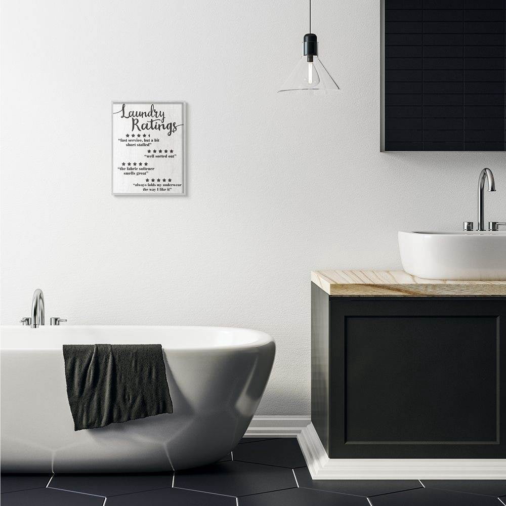 Stupell Industries Laundry Rating Five Star Bathroom Funny Word Design Framed Wall Art by Daphne Polselli