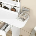 thumbnail image 5 of Makeup Vanity Desk with Fold-up Panel, Makeup Table with LED Lighted Mirror 2 Drawers & 1 Cabinet Vanity Desk Set with Power Outlet, Storage Cushioned Stool for Bedroom Dressing Room (White), 5 of 7