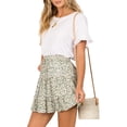 thumbnail image 2 of Womens High Waist Floral Print A Line Short Skirt with Ruffled Hem Elegant Summer Skirt Green Floral L, 2 of 9