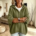 thumbnail image 5 of HaCpiu Women's Henley Hooded Knit Poncho, Solid Loose 3/4 Sleeve Pullover, Lightweight Button-Up Drape Sweater with Drawstring, Army Green L, 5 of 5