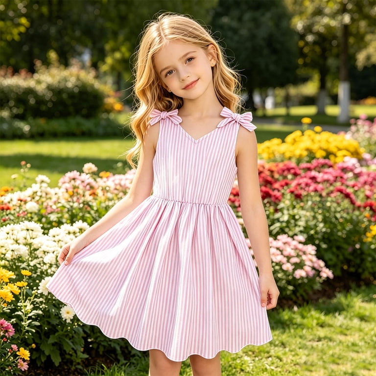 flowy dresses for girls XINXIAOO Kids Sleeveless Bowknot Strap A Line Girls Dress Spring Dresses Girls 6-7 Years, Girl's, Blue fabric:Lace