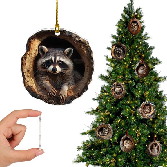 KYAOCX Small Animal Christmas Decoration Acrylic 2D Flat flat Hanging Pendant Raccoon Ornament Woodland Creature Ornaments Rustic Farmhouse Christmas Decor Unique Xmas Tree Decor For Animal Lovers