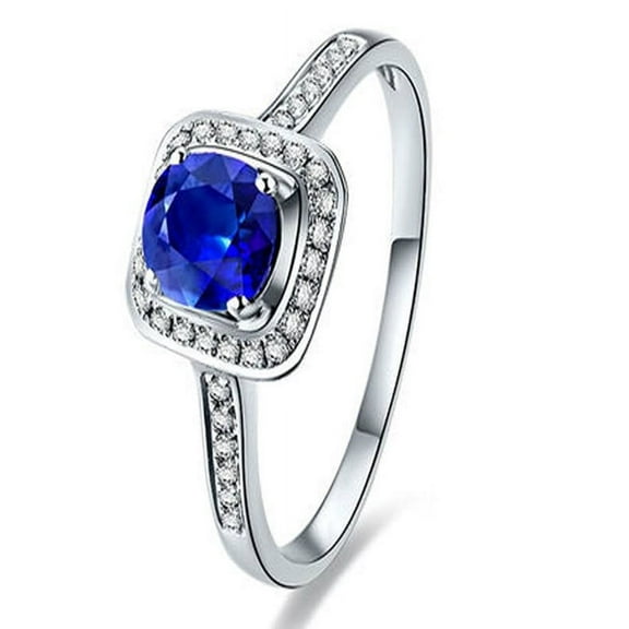 1.50 Carat Blue Sapphire and Diamond Halo Engagement Ring for Women in White Gold