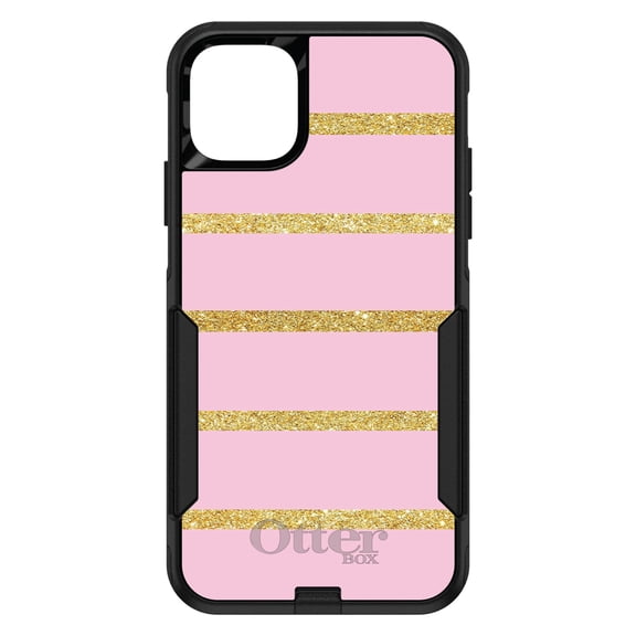 DistinctInk OtterBox Commuter Custom Case for Apple iPhone 15 (6.1" Screen) - Horizontal Stripes Pattern - Tempered Glass Back
