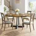 thumbnail image 6 of 47-Inch Round Dining Table, Industrial Wooden Kitchen Table for 4-6, Rustic Dinner Table with Metal Base and Adjustable Pads, Brown(Only Table), 6 of 7