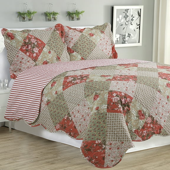 Kim - 3 Piece Quilt Set queen & king size - Multi Color Floral