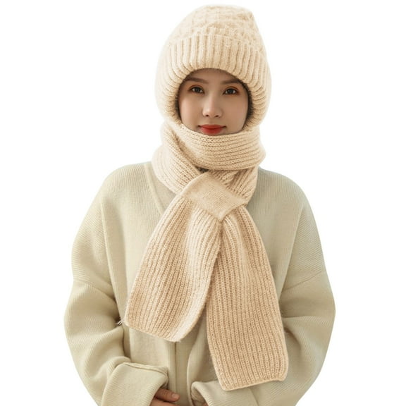 Scarf for Women Winter Scarf for Women Solid Integrated Ear Windproof Hat Scarf Hooded Scarf Winter 2 In 1 Scarf Knitted Hat