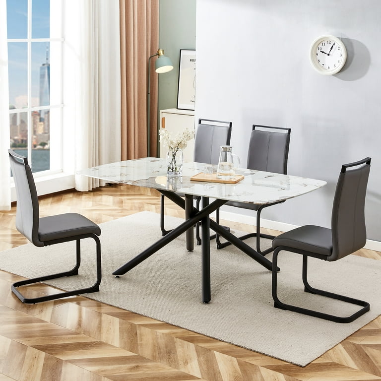 Large rectangular imitation marble dining table 6 8 seats 0.39 black artificial marble countertop smooth chrome legs Sleek Chrome Legs. Perfect for Kitchen Dining Living Meeting Banquet Walmart