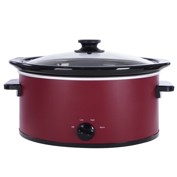8 qt Red Oval Manual Slow Cooker with Ceramic Inner Pot for Family Dinner, Dishwasher Safe