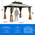 thumbnail image 3 of Dextrus Premium Hardtop Gazebo Garden Bronze Double-Layered Sidewalls Outdoor Curtains, 10' x 12', 3 of 5