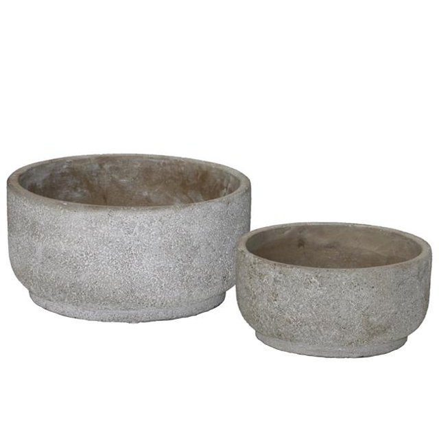 Benjara BM208226 Low Height Cement Flower Pot with Rough Concrete Design - Gray - Set of 2