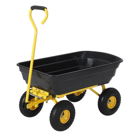 Heavy Duty Garden Dump Cart with 10 inch All Terrain Wheels, 600 lbs Quick Release Outdoor Utility Yard Wagon, Steel Frame Poly Bed for Soil Plants Tools, Grey Black