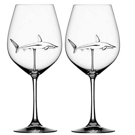 

2X Creative Built-in Shark Glass Red Wine Shark Glass Goblet Crystal Cup for Anniversary and Wedding Wine Gifts