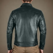 Olyvenn Leather Jacket for Men - Real Lambskin Vintage Trucker Mens Leather Jackets Lapel Neck Fashion Biker Jacket Green 12