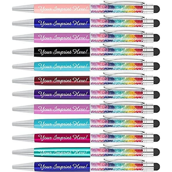 Personalized Crystal Prism Pens with Stylus - Metal Gem Pen - Custom Metallic Printed Name Pens with Black Ink - Imprinted with Message | Pens for Women | 12 pcs/pack