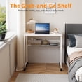 thumbnail image 5 of White Folding Desk with Storage Shelf and Wheels – Space-Saving Collapsible Table for Home Office, Bedroom, Dorm – Sturdy Iron Frame, Easy Assembly, White, 5 of 8
