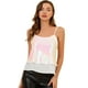 thumbnail image 1 of INSPIRE CHIC Camisetas sin mangas de la gasa del chaleco de las lentejuelas del panel del contraste de la camisola de la cosecha sin mangas de las mujeres Blanco rosa S, 1 of 6