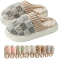 thumbnail image 1 of Kawaii Checkered Slippers Unisex Cute Fluffy Home Slippers Fuzzy Slippers, 1 of 6