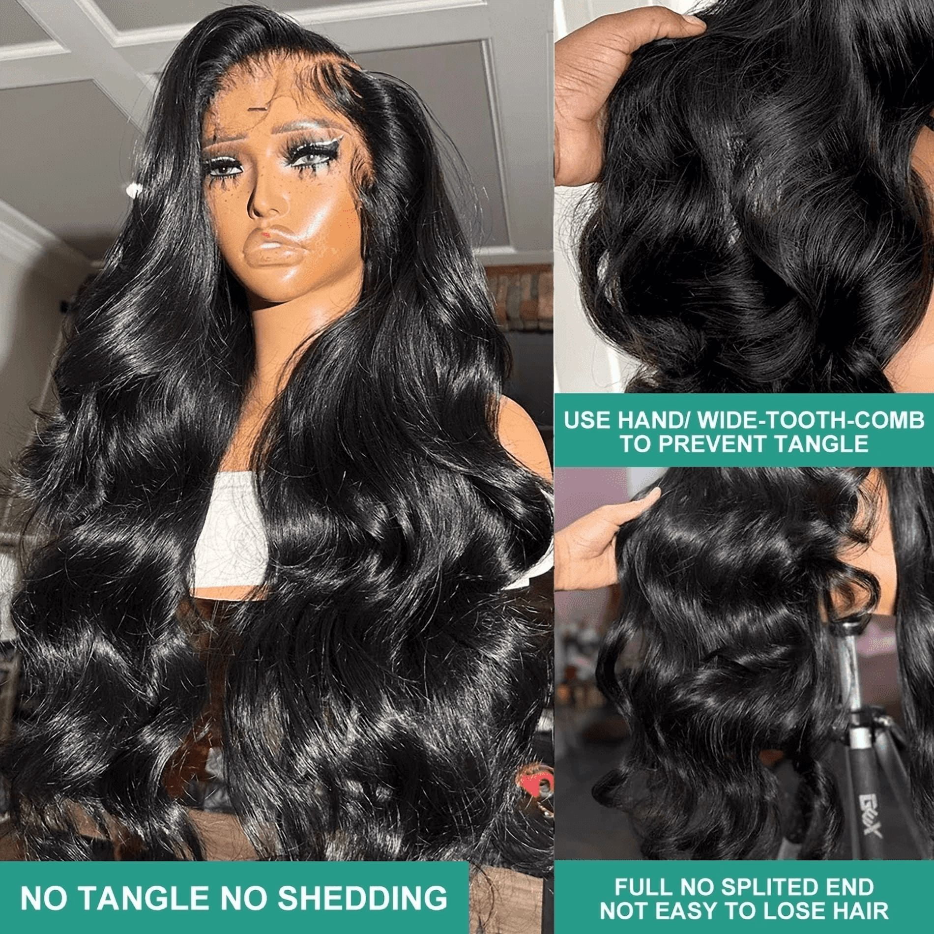 13x6 Body Wave Pre Plucked Human Hair HD Transparent Lace Front Wigs 200% Density Glueless Lace Frontal Wigs with Baby Hair for Women 32inch