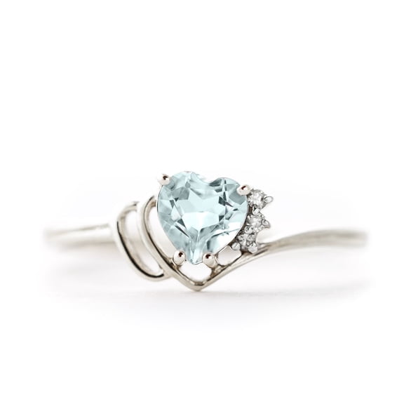 Galaxy Gold 14K White Gold 0.97 Carat Natural Diamonds and Heart-Shaped Aquamarine Ring - March Birthstone - Courage & Clarity - Sizes 5.5 to 11 - Fine Jewelry for Women