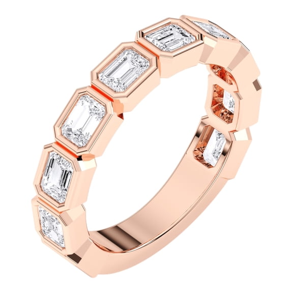 KEEVA JEWELS 2.00 Carat Emerald Cut Moissanite Wedding Band for Women, Made in Rose Gold Plated Silver Size 8.5