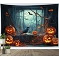 thumbnail image 3 of HVEST Scary Halloween Pumpkin Tapestry Wall Hanging Horror Black Crow and Bat Wall Tapestry for Bedroom Old Spider Web Tapestry for Living Room College Dorm Home Decor,80x60 inch, 3 of 5