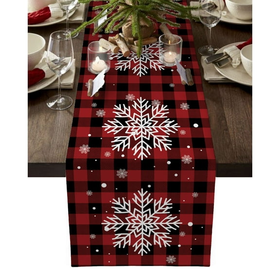 Christmas Red and Black Checkered, Table Runner Winter Snowflake Tablerunners 13 x 120 Inch, Table Decorations Tabletop Scarf for Summer Gathering Holiday Farmhouse Kitchen Dining Decor